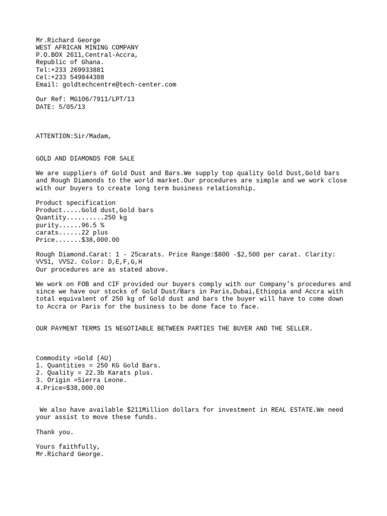 Gold Dust and Bars Sale Proposal | PDF