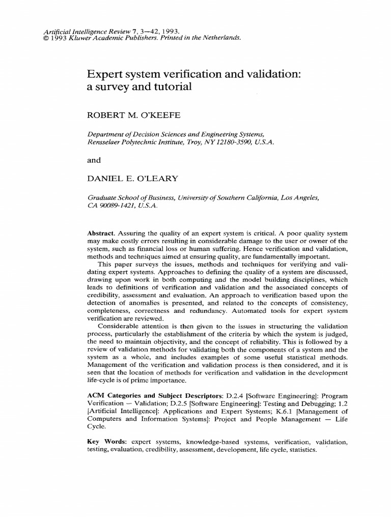 Expert System Verification and Validation | PDF | Conceptual Model ...
