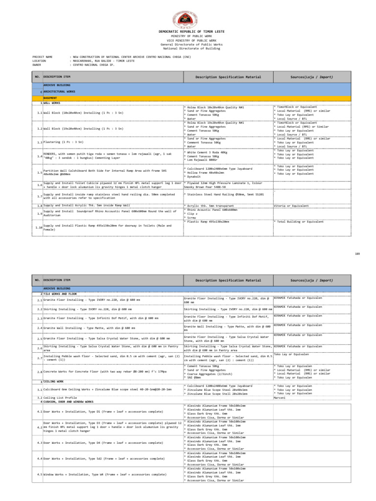 BLANK NEW 1. FR - Material Specification & Sources ARCH | PDF | Door ...