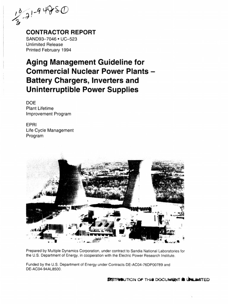 Aging Management Guideline For Commercial Nuclear Power Plants-Battery ...