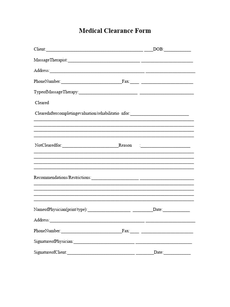 Medical Clearance for Massage Therapy | PDF | Cancer | Neoplasms