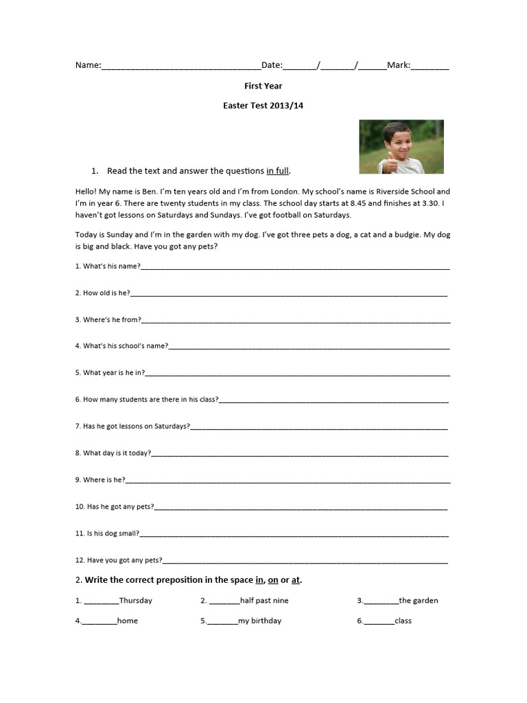 First Year Easter Test 2013/14 | PDF | Linguistic Typology | Language ...