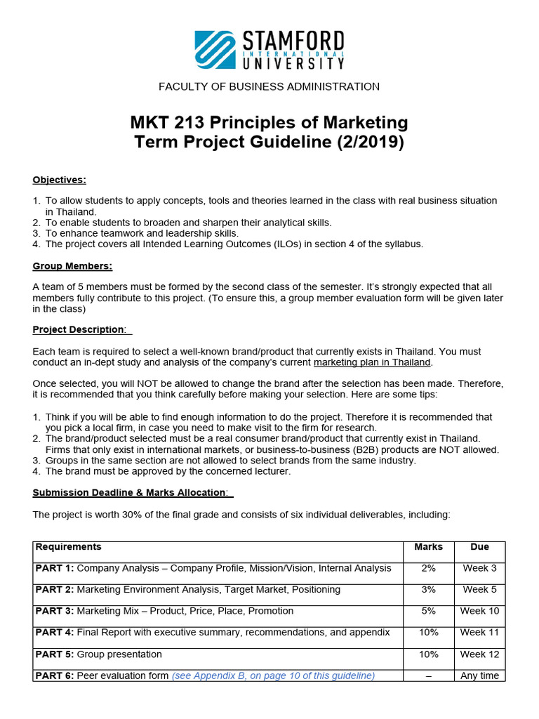 MKT 213 Marketing Project Guidelines | PDF | Marketing | Pricing