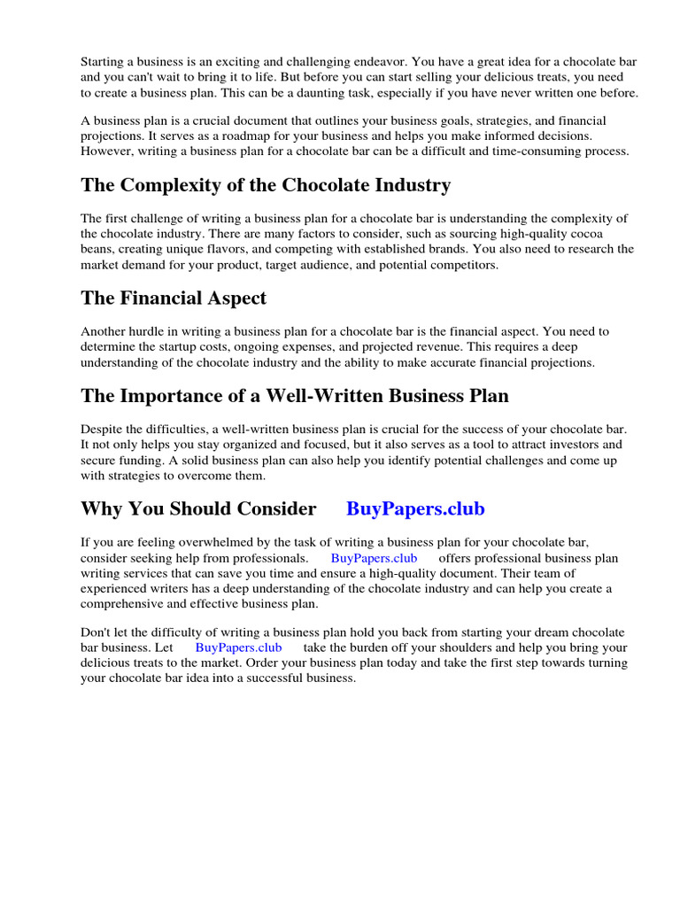 Business Plan Chocolate Bar PDF Chocolate Business Plan