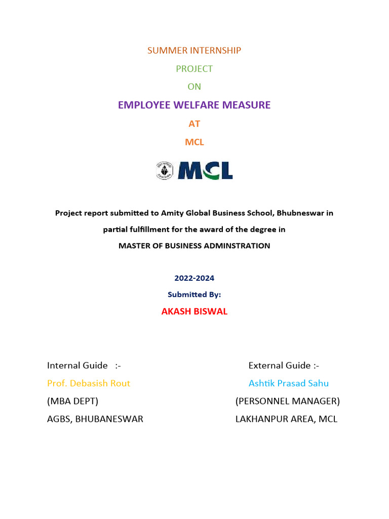 summer-internship-on-employee-welfare-measure-in-mcl-pdf-employment