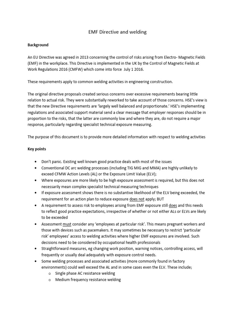 EMF Directive and Welding | PDF | Welding | Construction