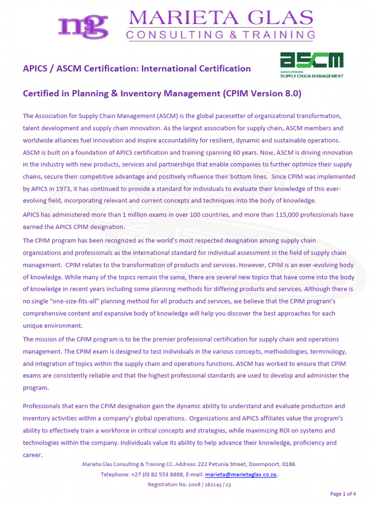Cpim 8.0 2023.01 | PDF | Inventory | Supply Chain