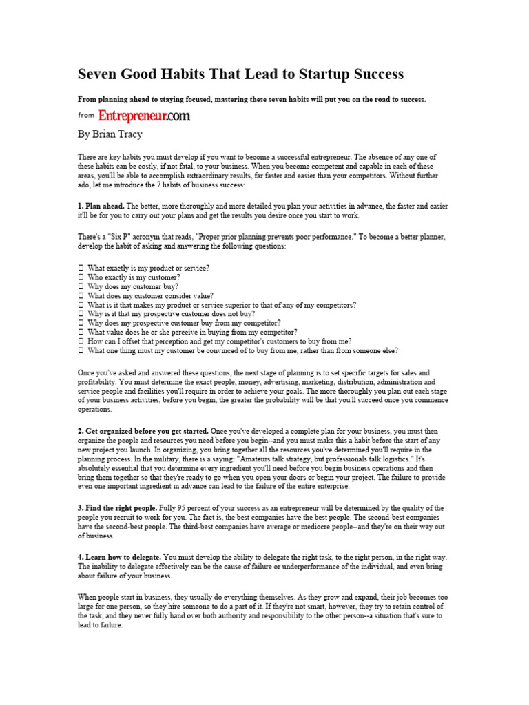 Seven good habits that lead to startup success pdf cognition