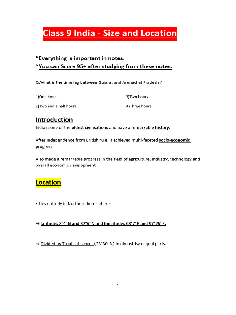 Chapter 1 India Size And Locations Pdf Pdf Indian Ocean Longitude