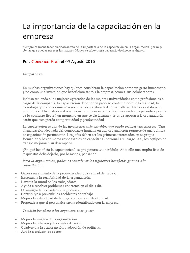 La Importancia de La Capacitación en La Empresa | PDF | Business ...