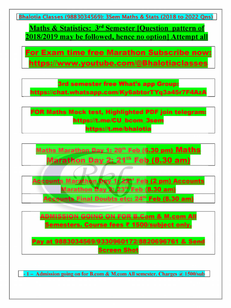 Maths 3sem Mock Test Paper Pdf