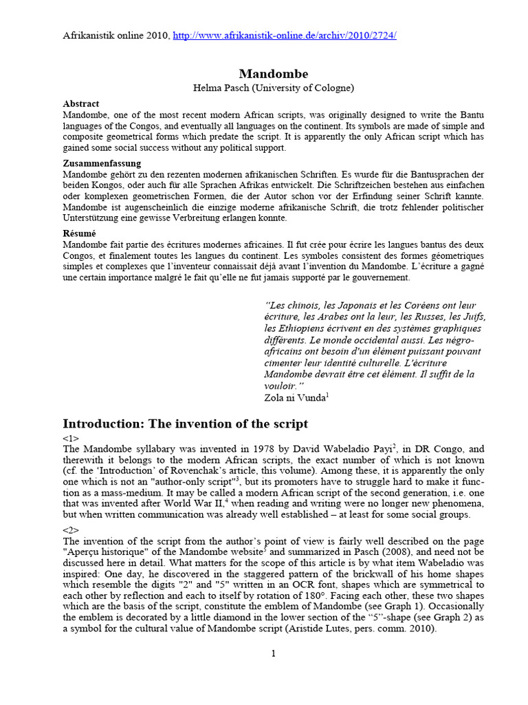 Mandombe Script: Origins and Structure | PDF | Vowel | Phonetics