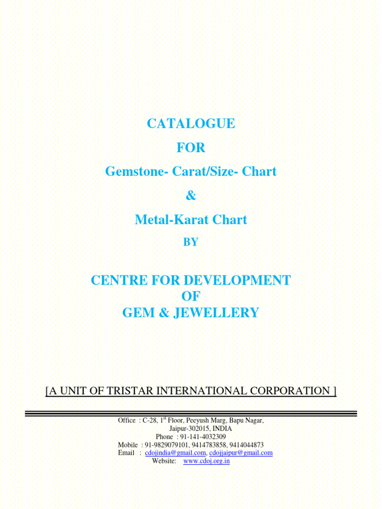 Gemstone Size in MM Weight in Carat & Metal Karat Chart | PDF
