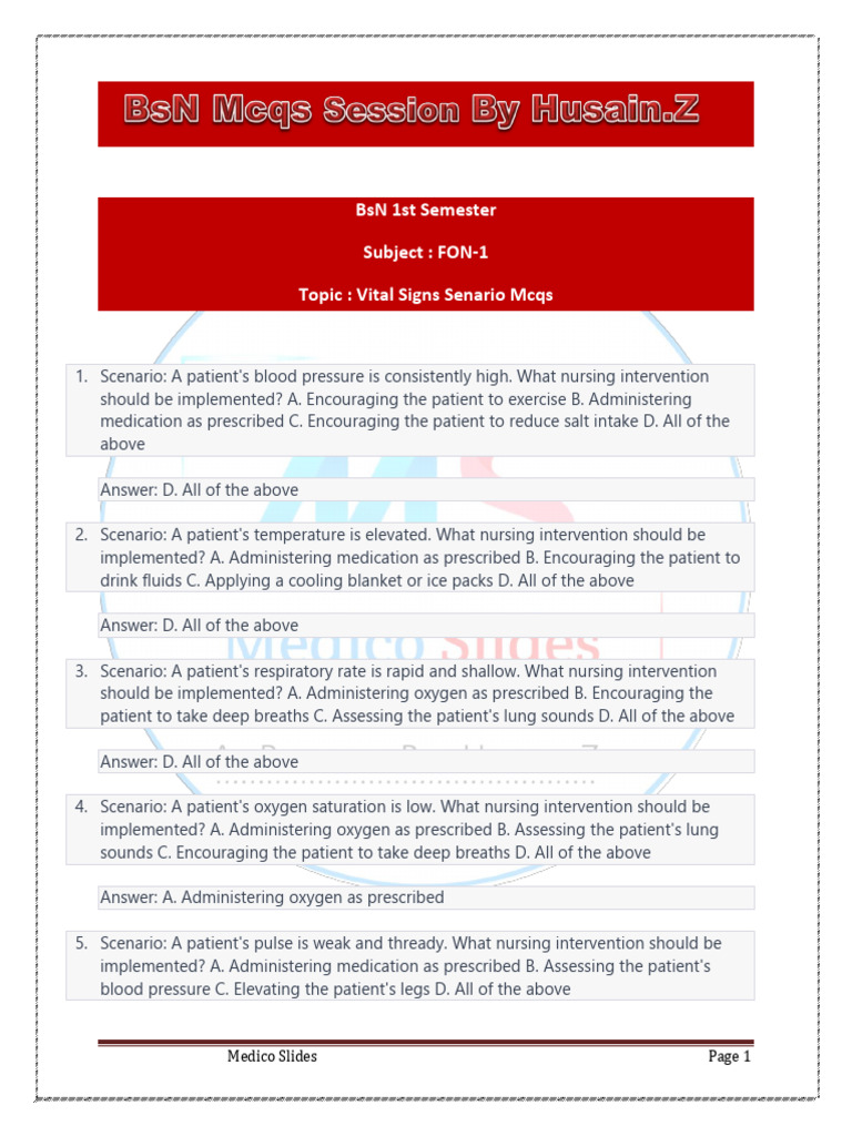 Vital Sign Senario Mcqs by Medico Slides | PDF | Respiratory System ...