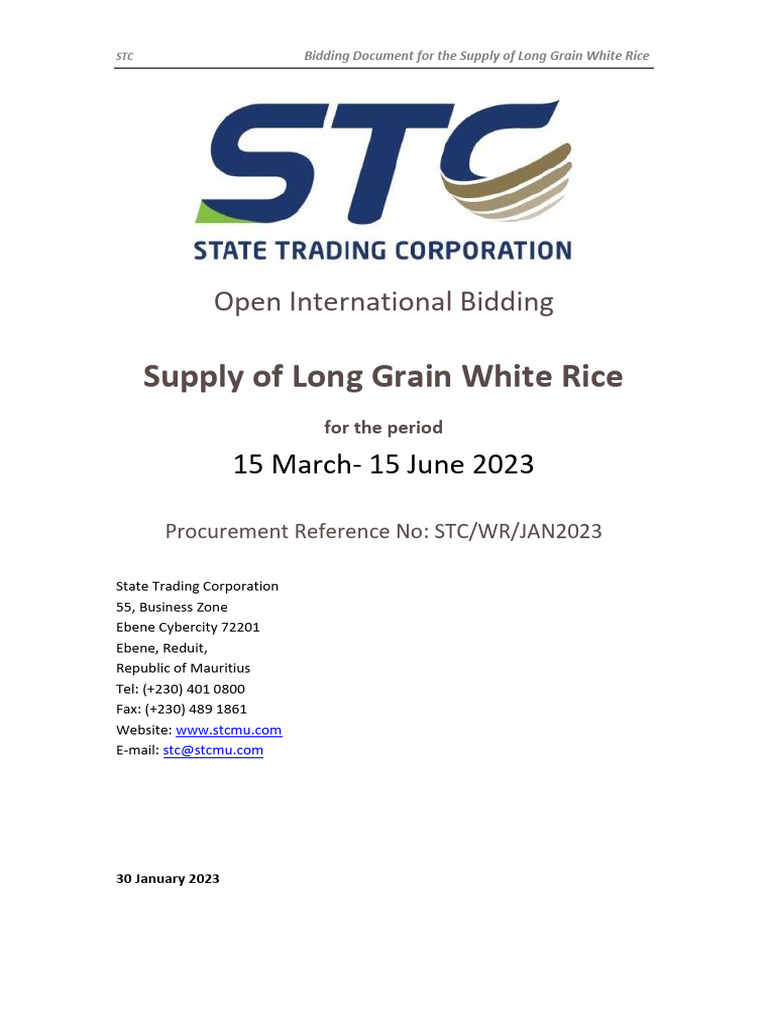 STC Bidding for Long Grain Rice Supply | PDF | Procurement | Bankruptcy
