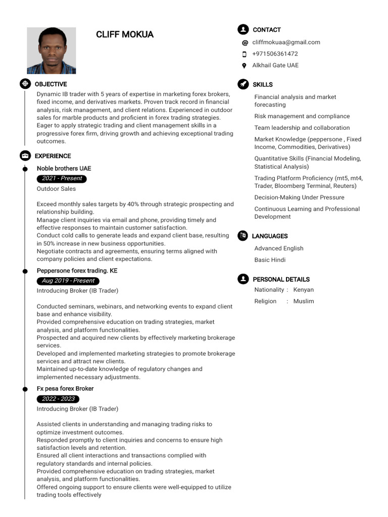 Forex Broker CV of Cliff Mokua | PDF | Foreign Exchange Market | Marketing
