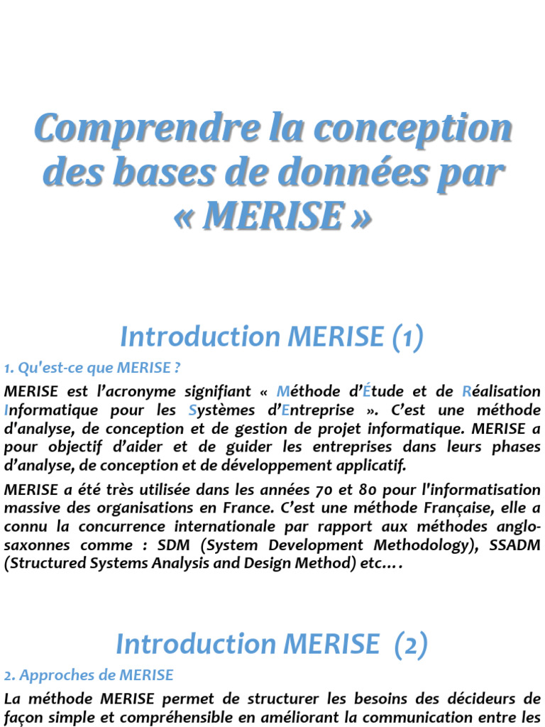 Méthodologie MERISE en conception DB | PDF | Bases de données | Génie ...