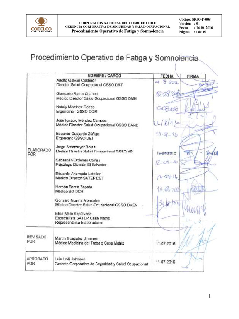 Procedimiento de Fatiga y Somnolencia | PDF | Seguridad y salud ...