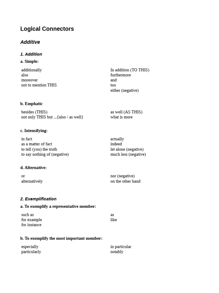 Connectors List 1 | PDF | English As A Second Or Foreign Language