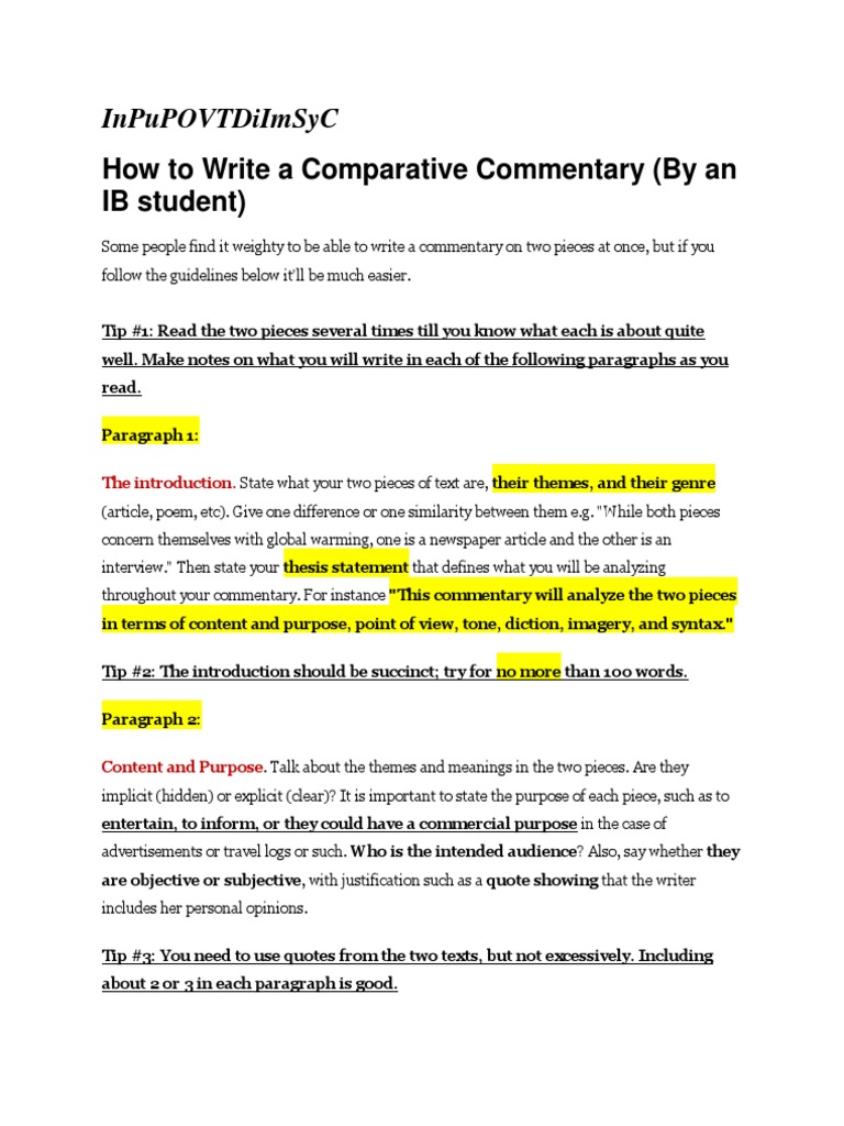good commentary examples for essays