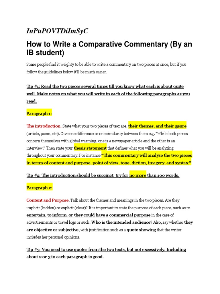 Comparative Commentary Tips | PDF | Essays | Narration