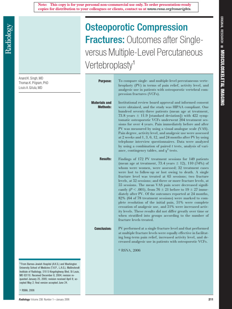 Singh Et Al 2006 Osteoporotic Compression Fractures Outcomes After ...