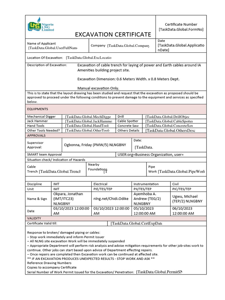 Form ExcavationPro 322 | PDF