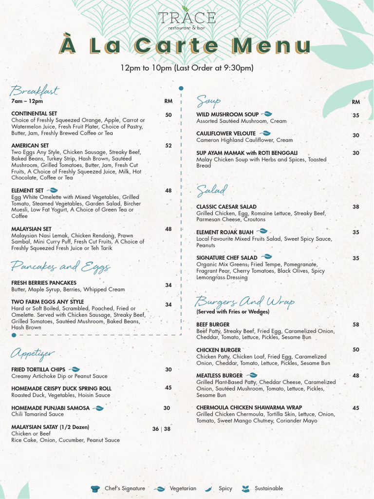 Trace La Carte Menu 2023 June | PDF | Hamburgers | Foods