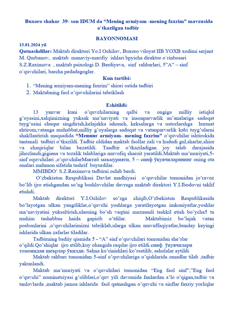 Mening Armiyam-Mening Faxrim | PDF