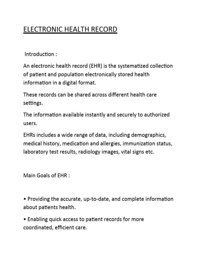 Goals of Electronic Health Records | PDF | Electronic Health Record ...