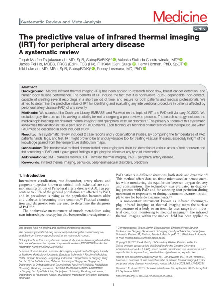 The Predictive Value of Infrared Thermal Imaging | PDF | Medical ...