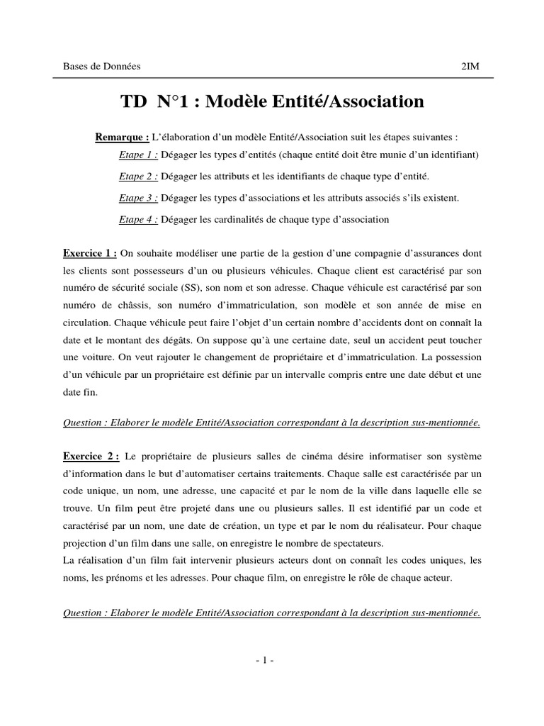 TD1 EntiteAssociation-BD | PDF | Bases de données | Véhicules
