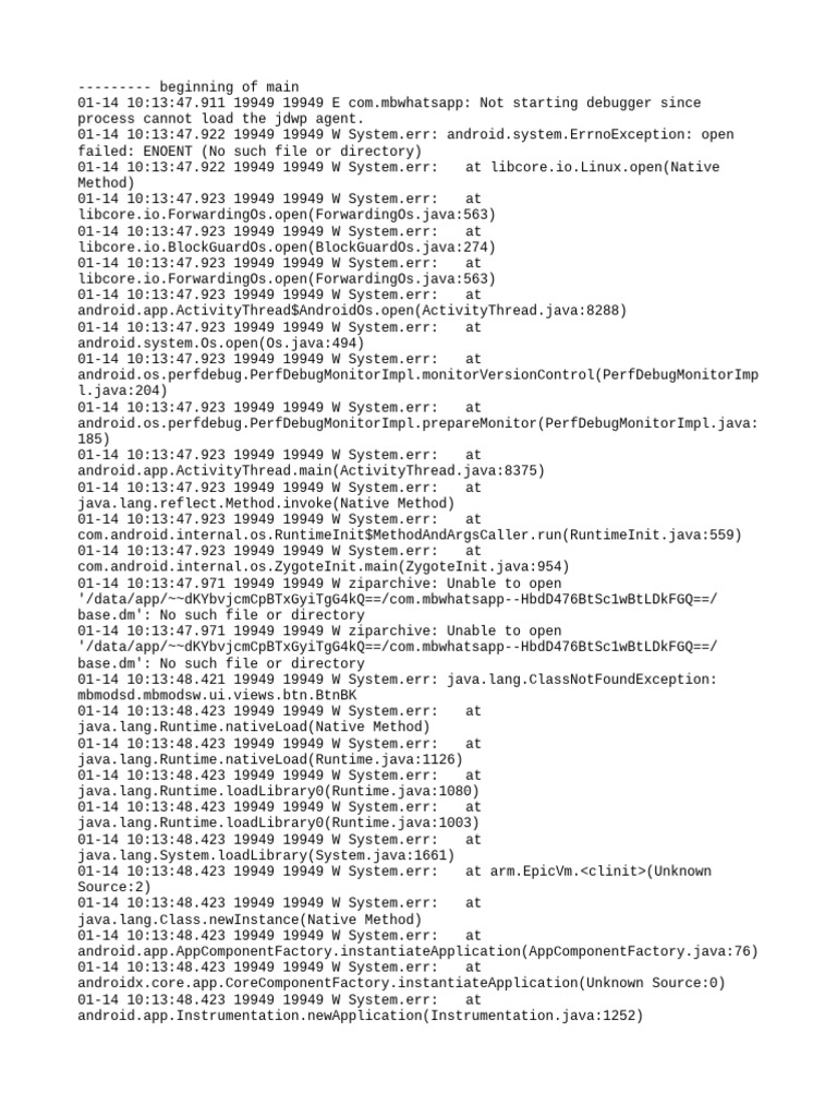 Debugging Errors in MBWhatsApp Logs | PDF | Java (Programming Language ...