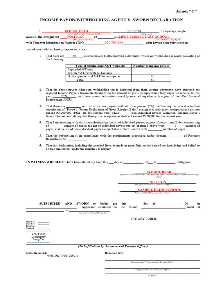 Annex C RR 11 2018 SAMPLE 2024 1 | PDF | Economies | Public Finance