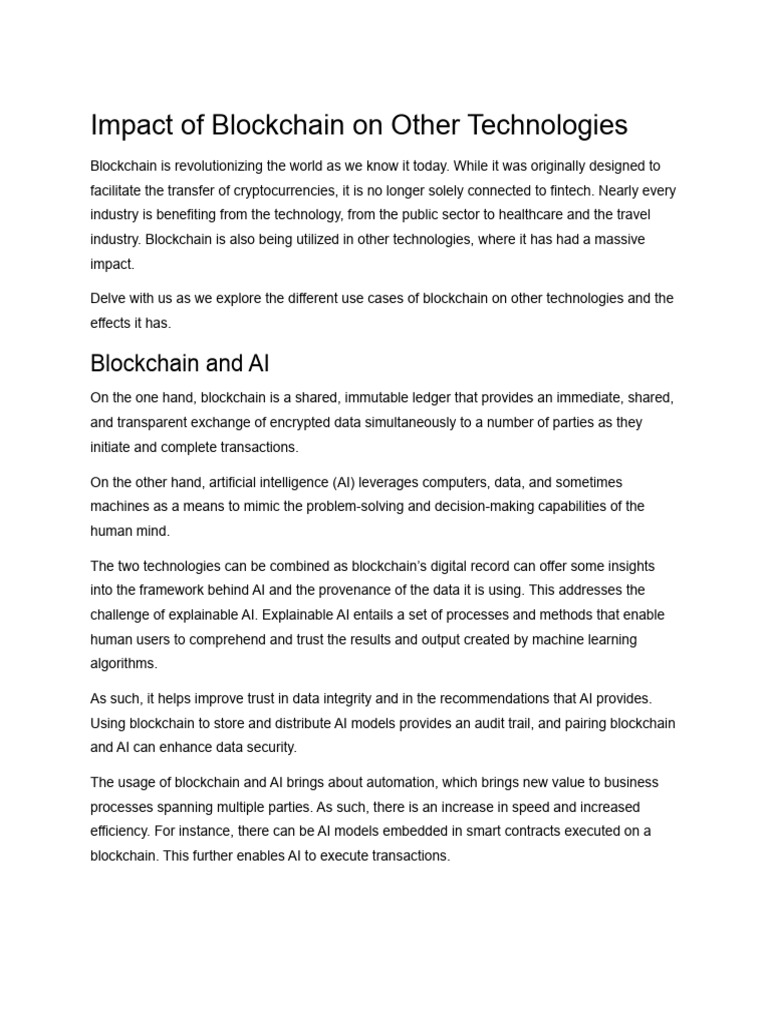 Impact of Blockchain On Other Technologies | PDF | Internet Of Things ...