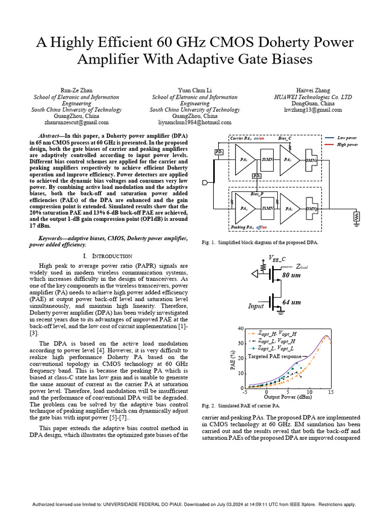 60 GHz CMOS Doherty Amplifier Design | PDF | Amplifier | Cmos