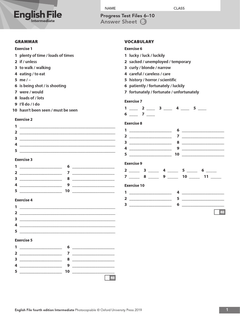 Progress Test 6-10 Answer Key | PDF