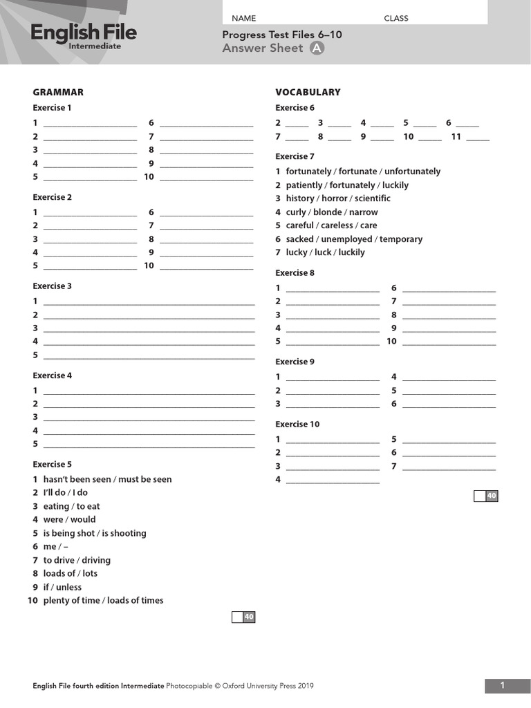 English File Intermediate Progress Test | PDF