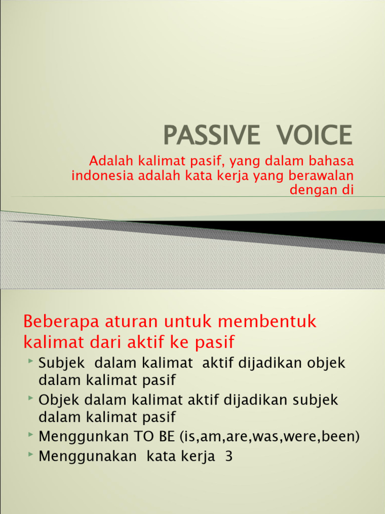 Panduan Kalimat Pasif dalam Bahasa Indonesia | PDF