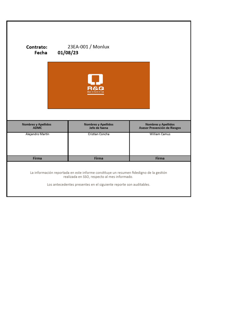 AASG003-I00-IN-FRM-0229 Informe Mensual | PDF