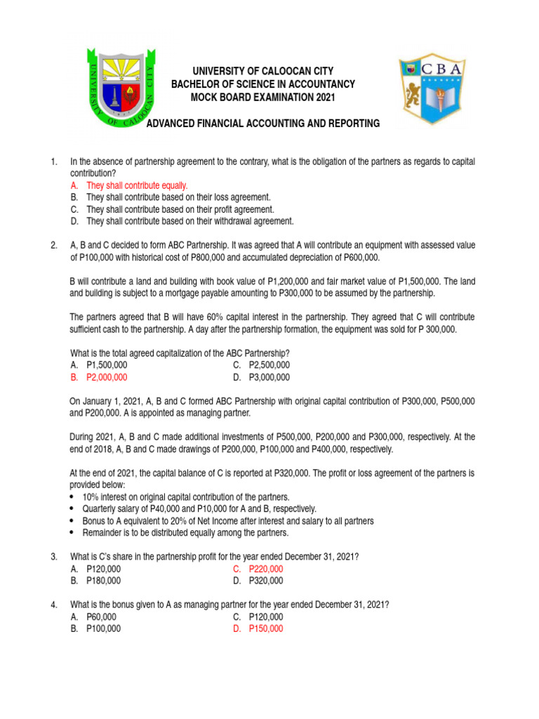Ucc Mock Board Exam 2021 Afar 70 | PDF