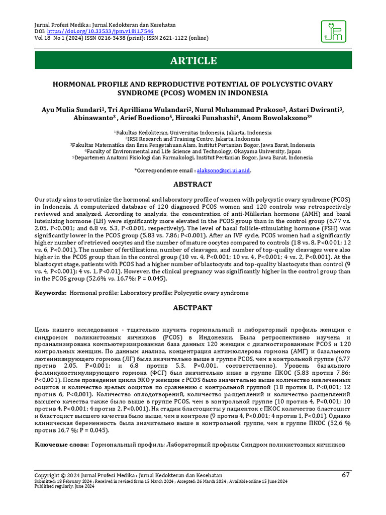 Article: Hormonal Profile and Reproductive Potential of Polycystic ...