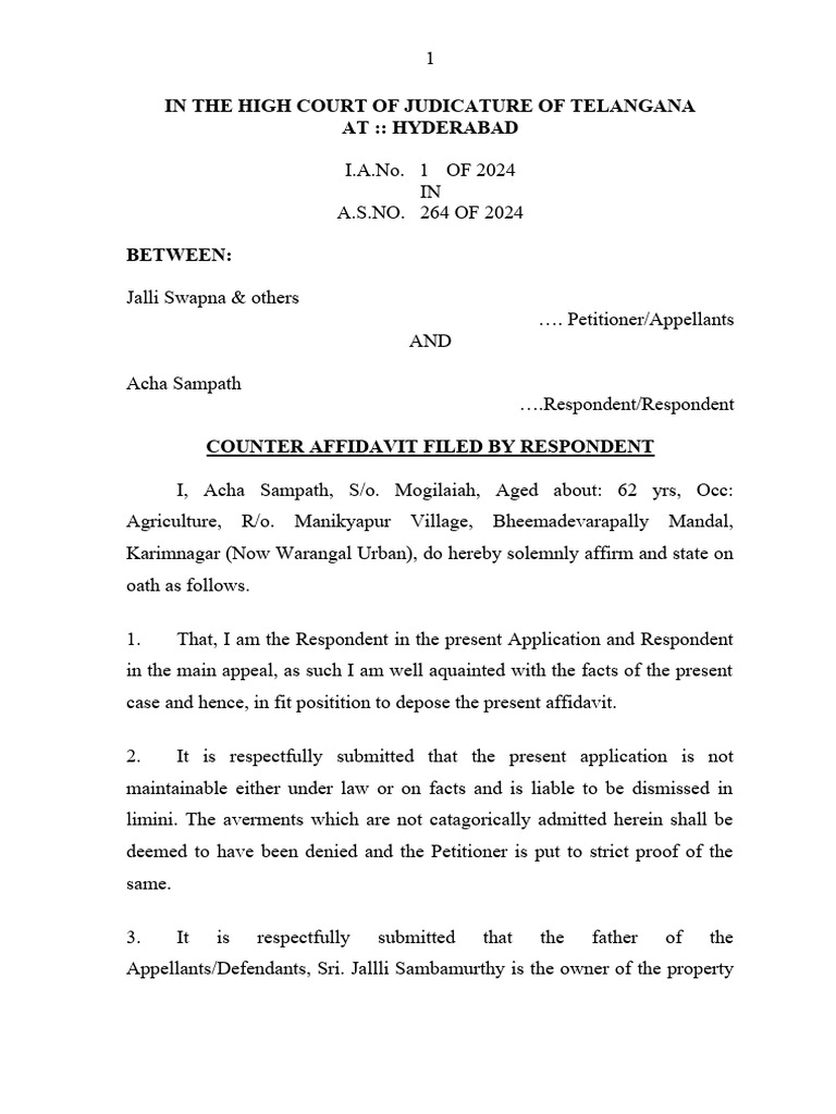 Telangana High Court Counter Affidavit | PDF | Lawsuit | Judiciaries