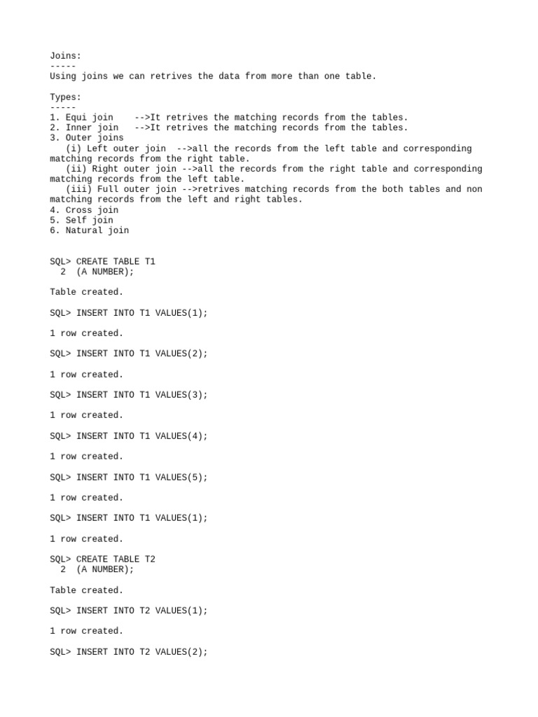 SQL Joins: Types and Examples | PDF | Databases | Sql