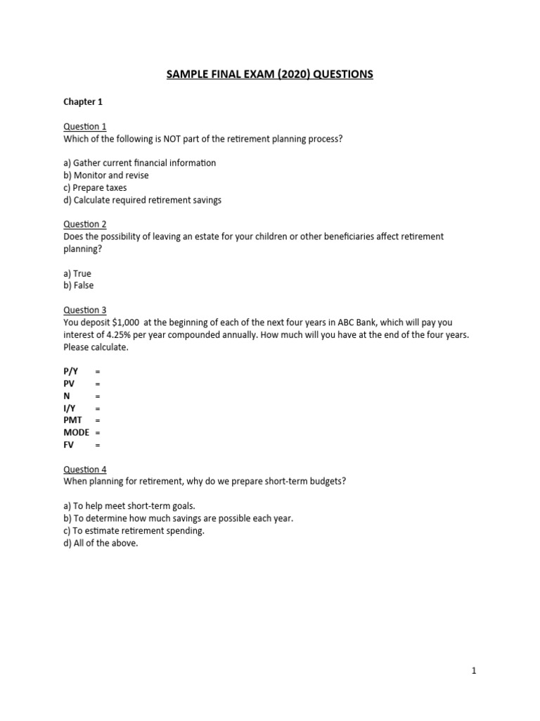 Retirement Planning Exam Questions | PDF | Pension | Retirement