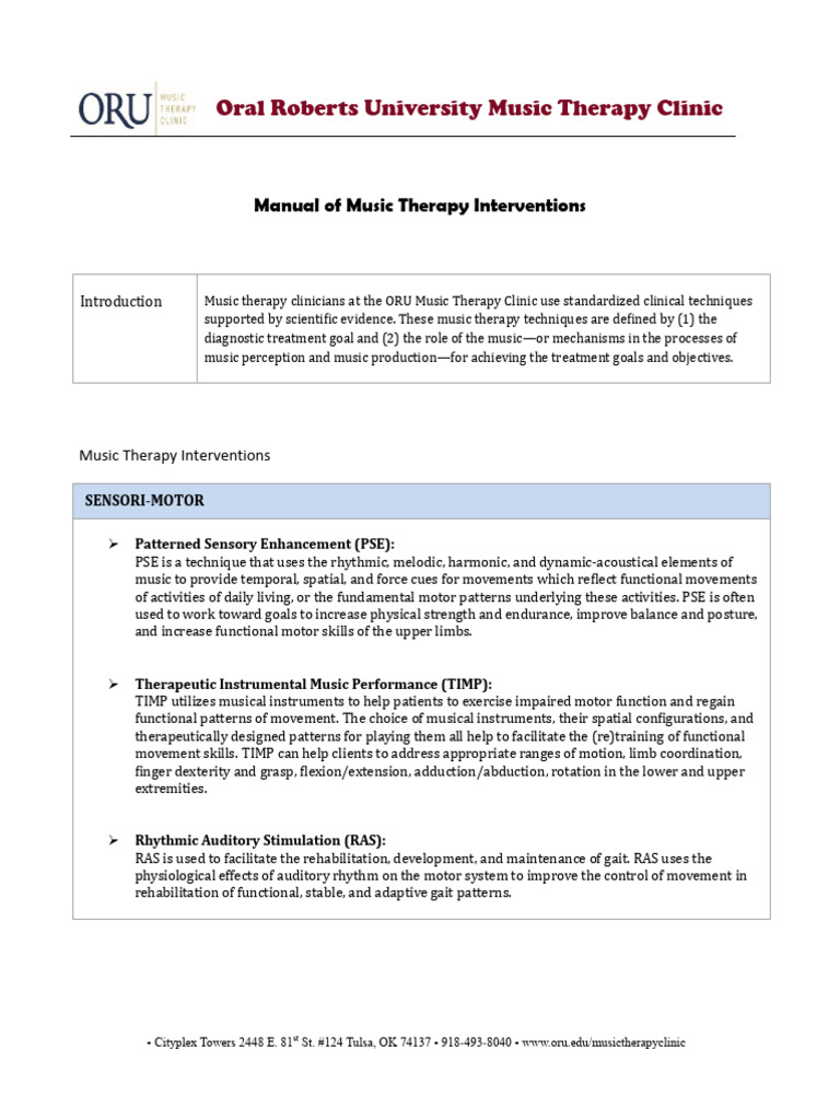 Music Therapy Techniques Guide | PDF | Speech | Memory