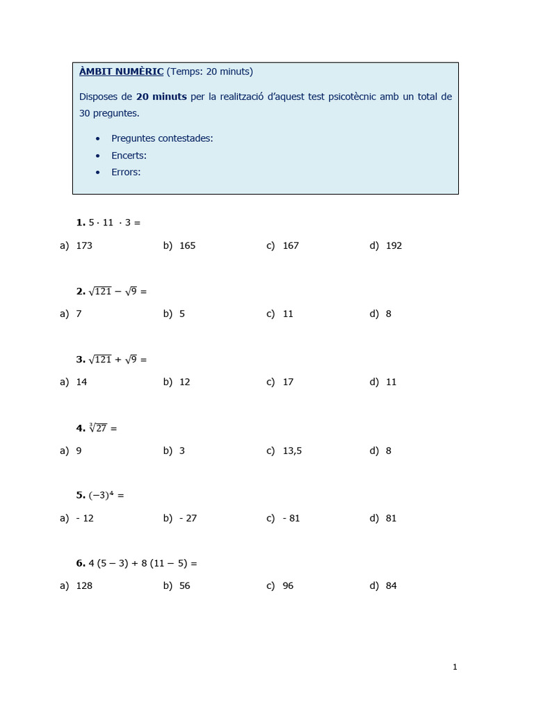 1.test Numèric | PDF