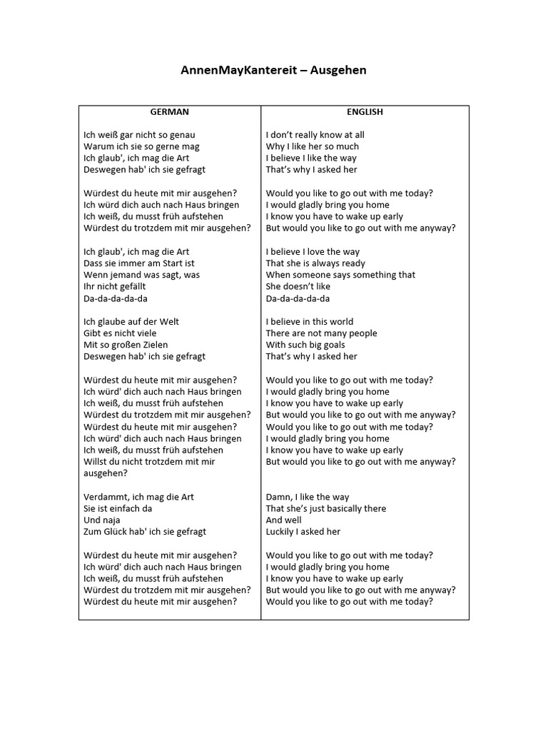 Ausgehen - English Lyrics | PDF