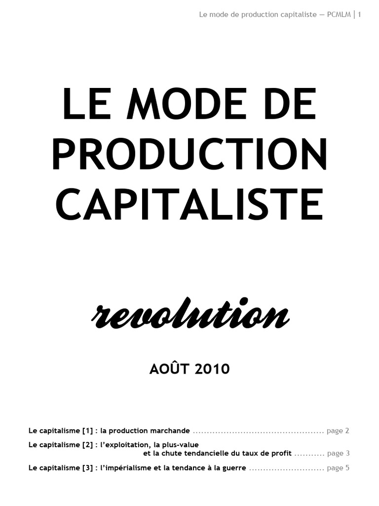Mode de production capitaliste expliqué | PDF | Capitalisme | Valeur ...