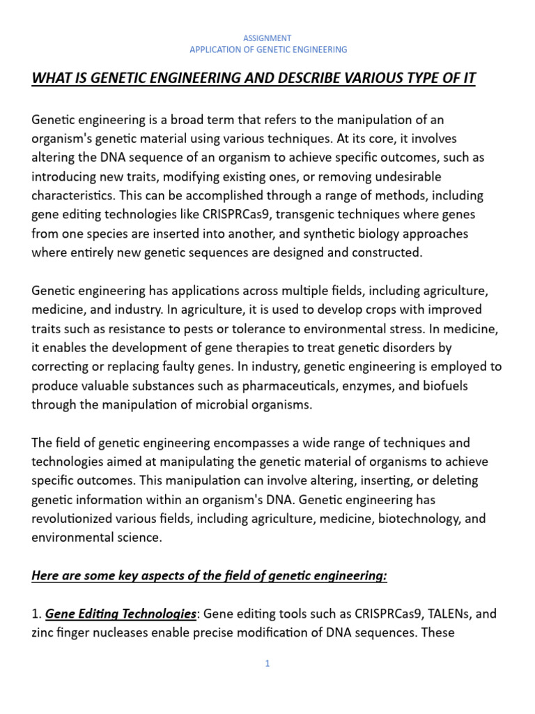 Applications of Genetic Engineering | PDF | Genetic Engineering | Viral ...